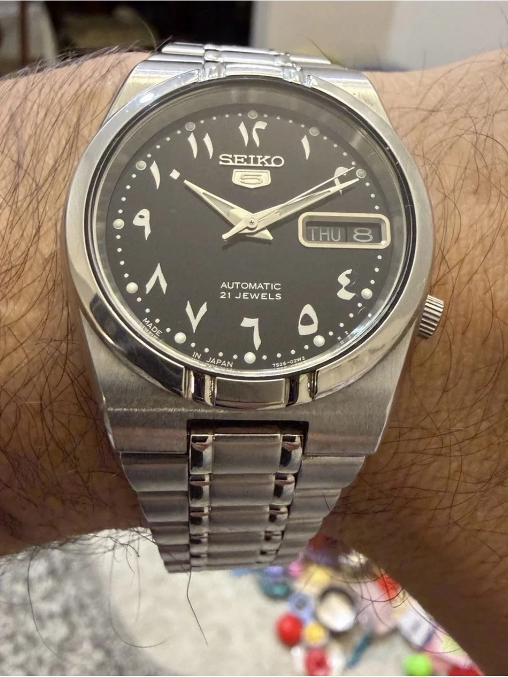 Seiko 5 SNK063J5 Automatic Arabic Dial Black Mens Watch 7S26-01H0 Made In Japan
